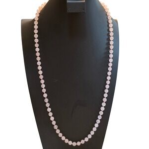 Vintage Hand Knotted Rose Quartz Beaded Necklace 32" Pink Boho